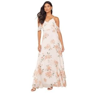 Lulus Maxi Dress Size XS Ivory Floral Print Lightweight Chiffon "Take You There"